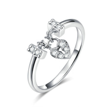 joyería de circón mujeres corazón cerradura llave encanto platino plateado anillo de plata esterlina s925
